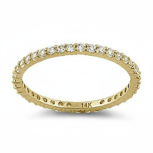 Vinali 14K Solid Yellow Gold Round CZ Eternity Band Wedding Ring for Women