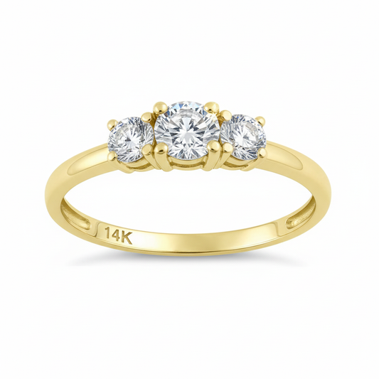 Vinali 14K Solid Yellow Gold 4.5mm Three Stone Round CZ Engagement Ring