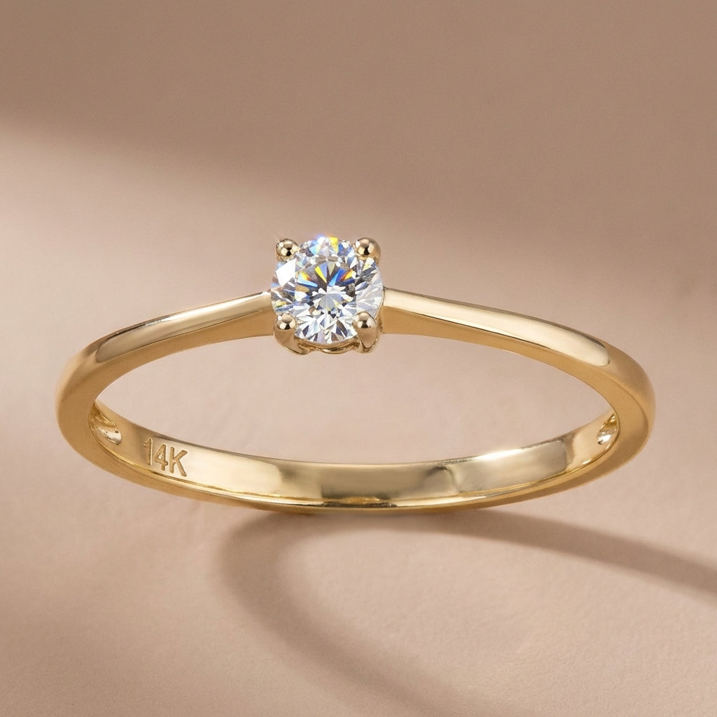 Vinali 14K Solid Yellow Gold 3.5mm Round CZ Solitaire Ring for Women worn and styled
