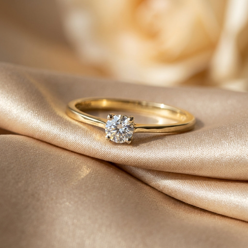 Vinali 14K Solid Yellow Gold 3.5mm Round CZ Solitaire Ring for Women worn and styled