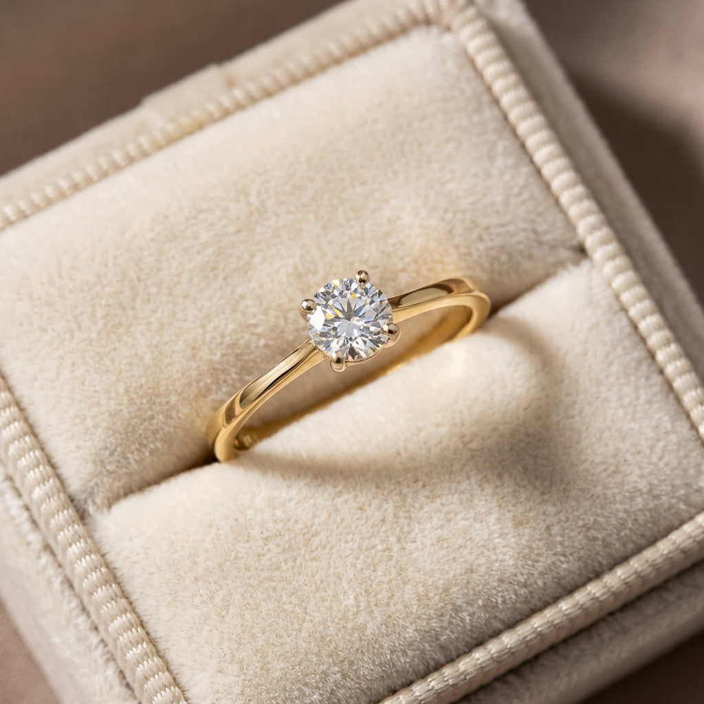 Vinali 14K Solid Yellow Gold 3.5mm Round CZ Solitaire Ring for Women worn and styled