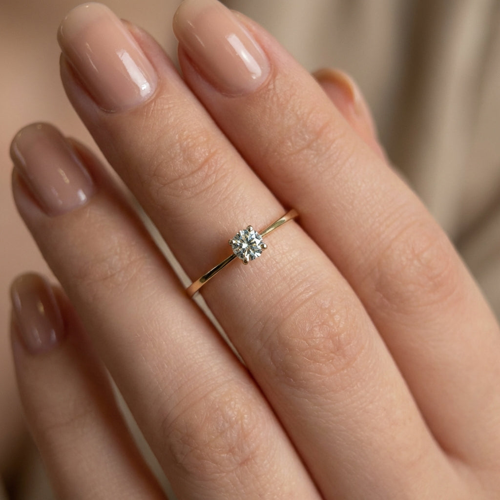 Vinali 14K Solid Yellow Gold 3.5mm Round CZ Solitaire Ring for Women worn and styled