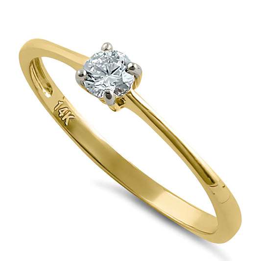 Vinali 14K Solid Yellow Gold 3.5mm Round CZ Solitaire Ring for Women