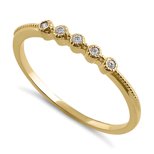 Vinali 14K Solid Yellow Gold Five Stone CZ Stackable Band Ring for Women