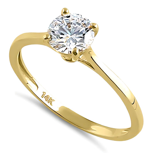 Vinali 14K Solid Yellow Gold 6mm Round CZ Solitaire Ring with 1.6mm Band