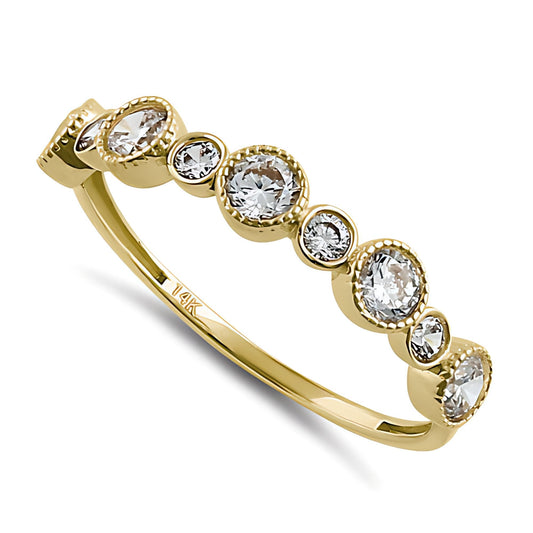 Vinali 14K Solid Yellow Gold Bezel Round CZ Half Eternity Band for Women