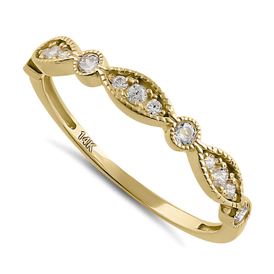 Vinali 14K Solid Yellow Gold Milgrain Half Eternity CZ Stacking Band