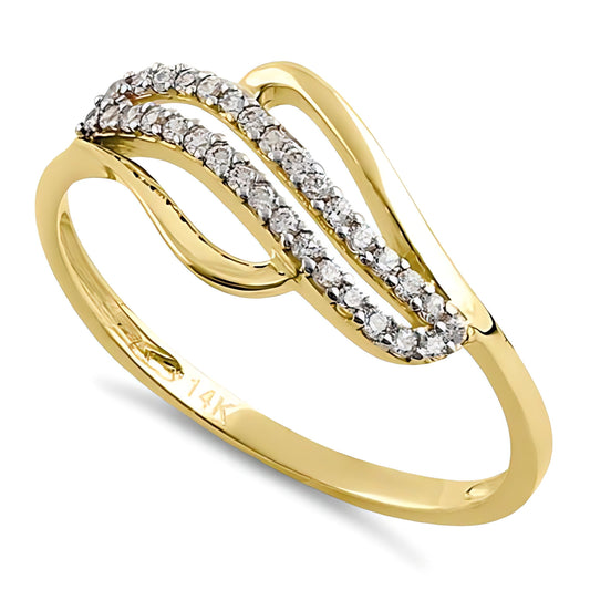 Vinali 14K Solid Yellow Gold Curved Wave Pave CZ Statement Ring for Women