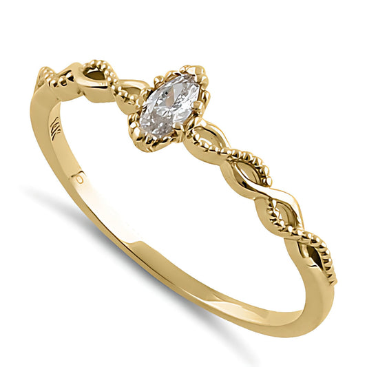 Vinali 14K Solid Yellow Gold Marquise CZ Solitaire Twist Promise Ring