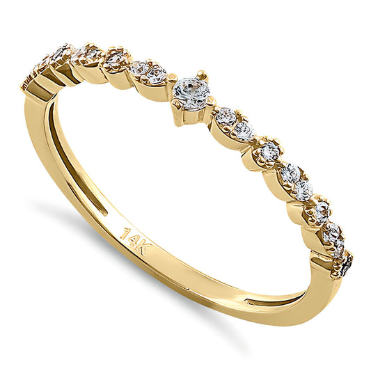 Vinali 14K Solid Yellow Gold Dainty Round CZ Stackable Band Ring for Women