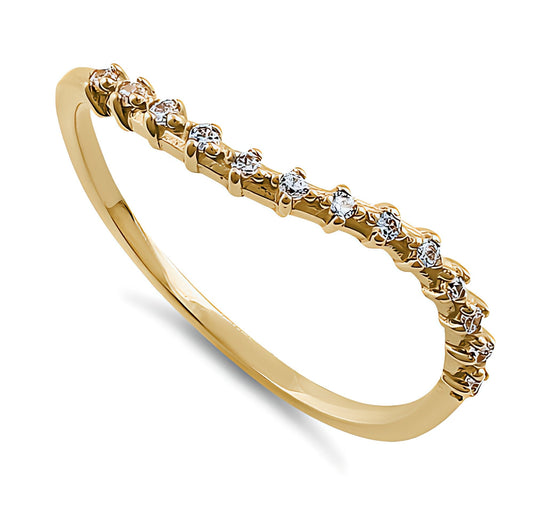 Vinali 14K Solid Yellow Gold Curved Wave CZ Stacking Band for Women