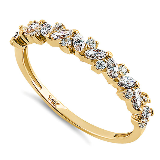 Vinali 14K Solid Yellow Gold Marquise and Round CZ Cluster Wedding Band