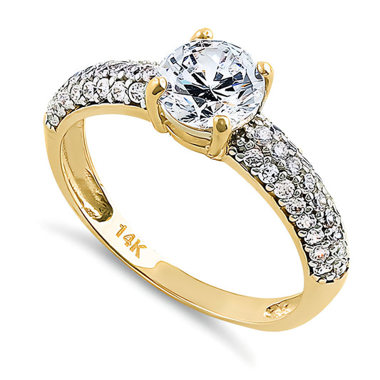 Vinali 14K Solid Yellow Gold 6.5mm Round CZ Pave Engagement Ring for Women