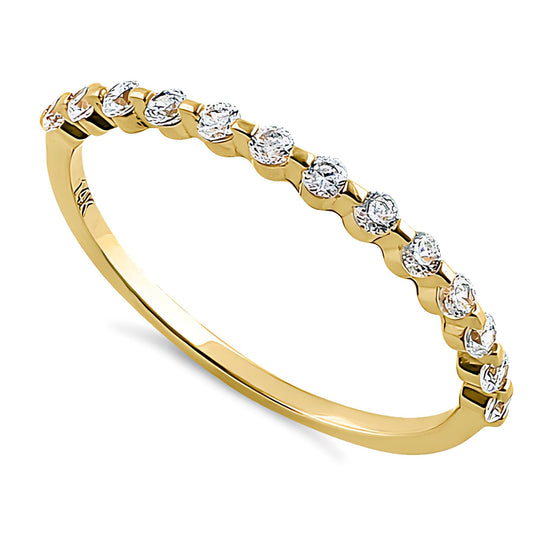 Vinali 14K Solid Yellow Gold 1.7mm Band Half Eternity Round CZ Wedding Band