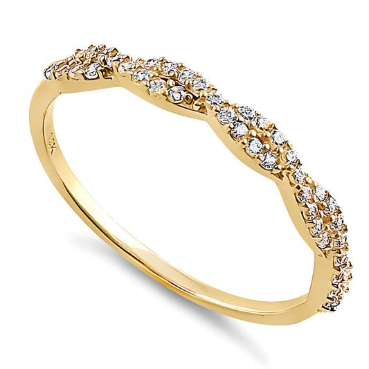 Vinali 14K Solid Yellow Gold 1.7mm Band Twist Pave CZ Band Ring for Women