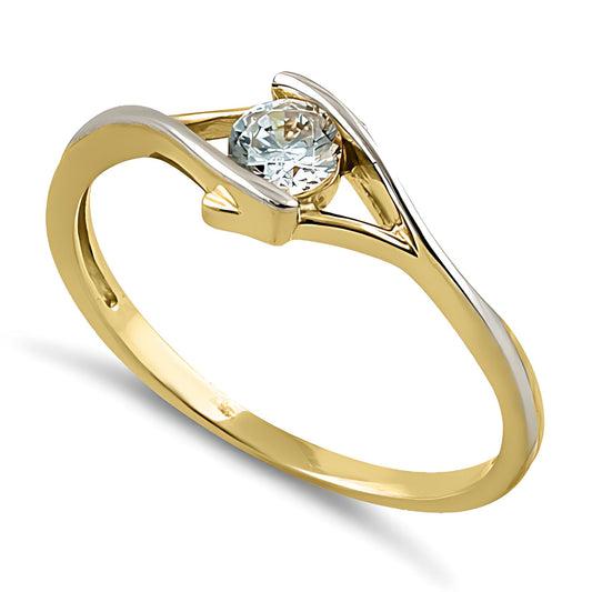 Vinali 14K Solid Two Tone Gold Round CZ Bypass Solitaire Ring for Women