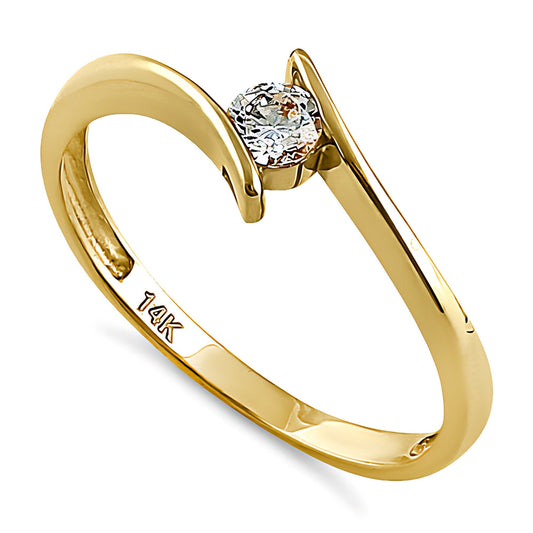 Vinali 14K Solid Yellow Gold 3.5mm Center Bypass Round CZ Solitaire Ring