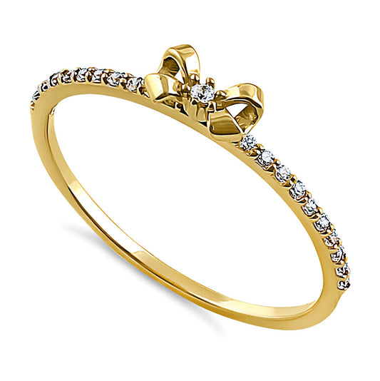 Vinali 14K Solid Yellow Gold Bow CZ Stackable Ring for Women