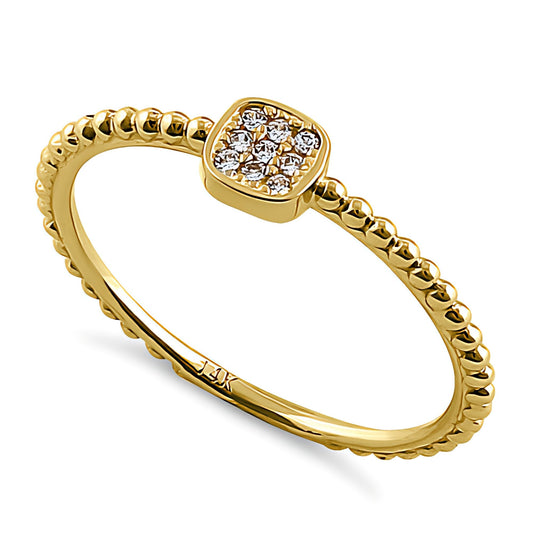 Vinali 14K Solid Yellow Gold Cushion Pave CZ Beaded Stacking Ring for Women