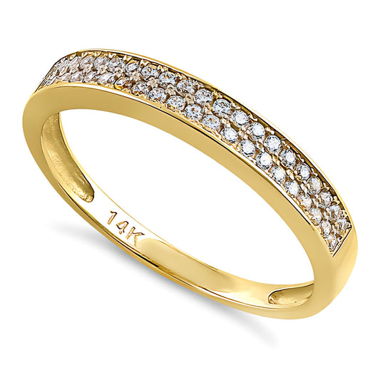 Vinali 14K Solid Yellow Gold Double Row Pave CZ Wedding Band for Women