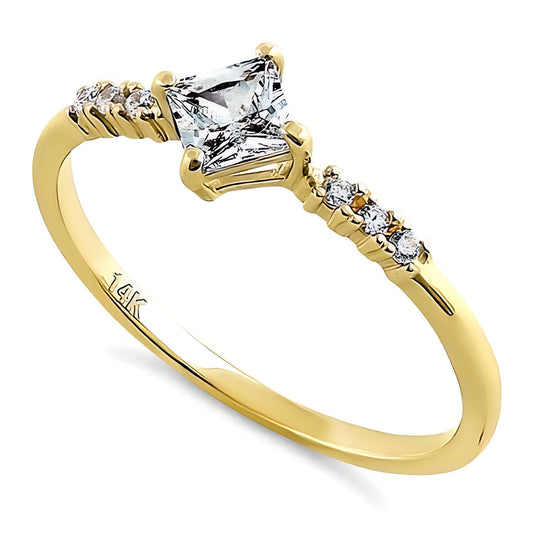 Vinali 14K Solid Yellow Gold 4mm Center Princess Cut CZ Engagement Ring