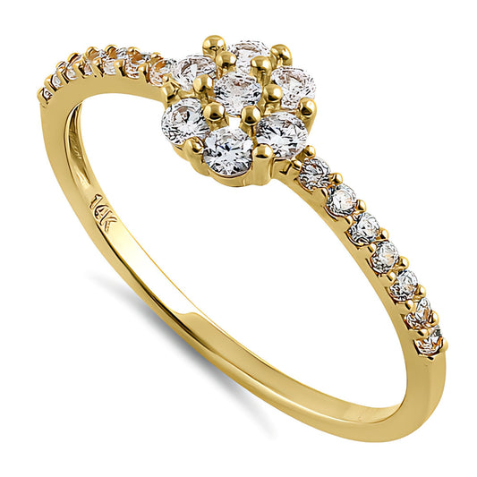 Vinali 14K Solid Yellow Gold Flower Cluster CZ Ring with Pave Band