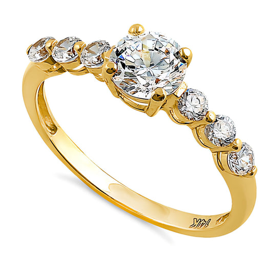 Vinali 14K Solid Yellow Gold Round CZ Seven Stone Engagement Ring for Women