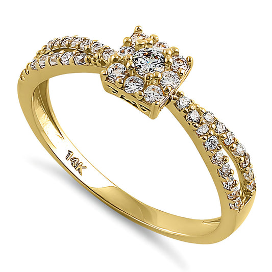 Vinali 14K Solid Yellow Gold Square Halo Cluster Round CZ Ring for Women