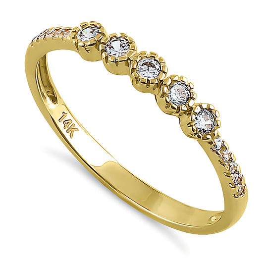 Vinali 14K Solid Yellow Gold Five Stone Round CZ Ring for Women