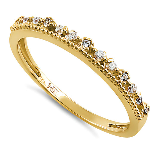Vinali 14K Solid Yellow Gold Beaded Crown Half Eternity CZ Band Ring