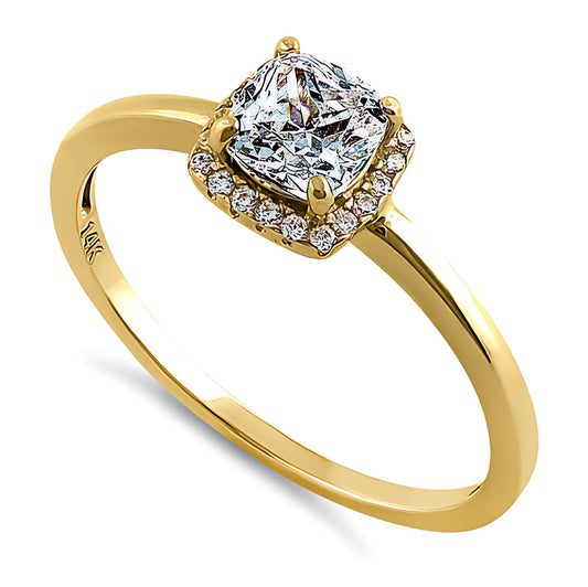 Vinali 14K Solid Yellow Gold 5mm Center Cushion Cut CZ Halo Engagement Ring