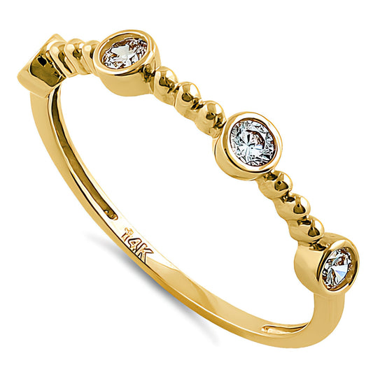 Vinali 14K Solid Yellow Gold Beaded Bezel Four CZ Stacking Ring for Women