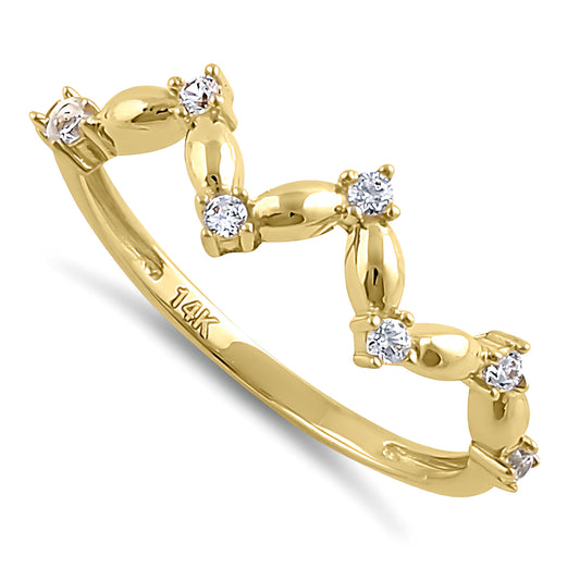 Vinali 14K Solid Yellow Gold Zig Zag CZ Chevron Ring for Women