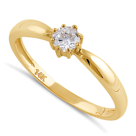 Vinali 14K Solid Yellow Gold 2.3mm Band Round CZ Solitaire Engagement Ring