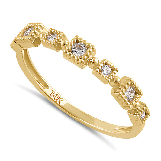 Vinali 14K Solid Yellow Gold Square Station CZ Stackable Ring for Women
