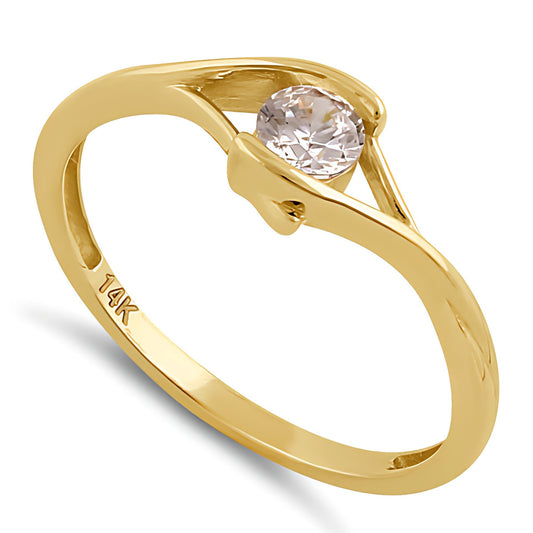 Vinali 14K Solid Yellow Gold 4mm Center Bypass Round CZ Solitaire Ring