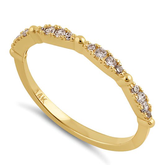 Vinali 14K Solid Yellow Gold Scalloped Half Eternity CZ Wedding Band
