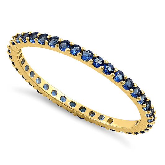 Vinali 14K Solid Yellow Gold Blue CZ Full Eternity Stacking Band for Women
