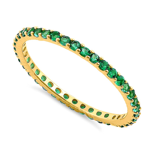 Vinali 14K Solid Yellow Gold Green CZ Eternity Band Ring for Women