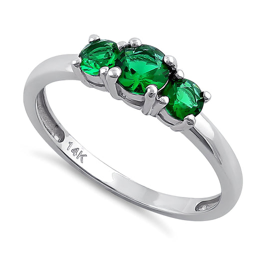 Vinali 14K Solid White Gold Three Stone Green CZ Ring for Women