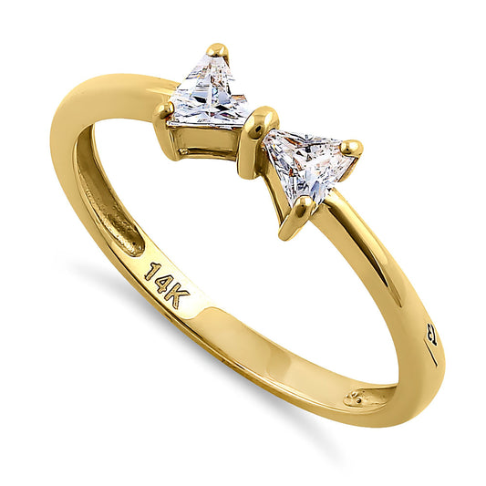 Vinali 14K Solid Yellow Gold Bow Tie Trillion CZ Ring for Women