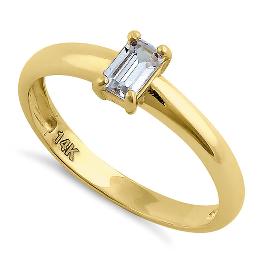 Vinali 14K Solid Yellow Gold Baguette CZ Solitaire Engagement Ring