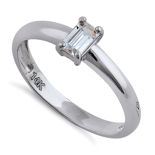Vinali 14K Solid White Gold Baguette CZ Solitaire Engagement Ring