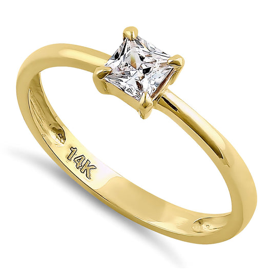 Vinali 14K Solid Yellow Gold Princess Cut CZ Solitaire Engagement Ring