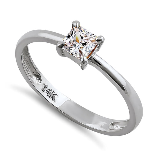 Vinali 14K Solid White Gold Princess CZ Solitaire Engagement Ring