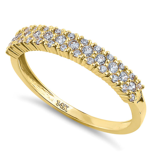 Vinali 14K Solid Yellow Gold Double Row CZ Half Eternity Band for Women