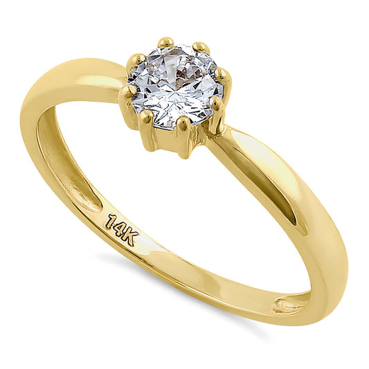 Vinali 14K Solid Yellow Gold 5mm Round CZ Solitaire Engagement Ring