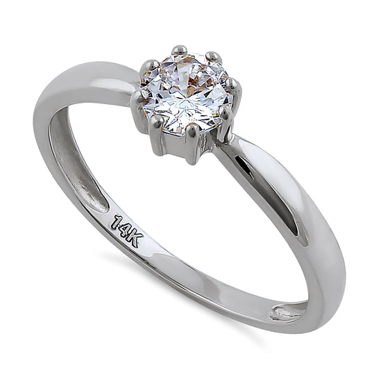 Vinali 14K Solid White Gold 5mm Center Round CZ Solitaire Engagement Ring