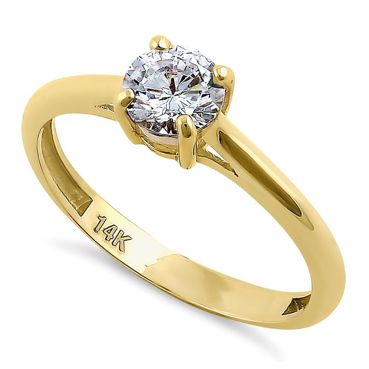 Vinali 14K Solid Yellow Gold 2.1mm Band Round CZ Solitaire Engagement Ring