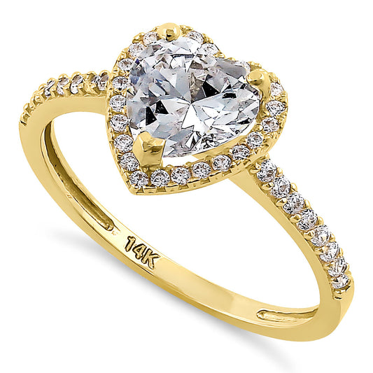 Vinali 14K Solid Yellow Gold Heart Cut CZ Halo Engagement Ring for Women